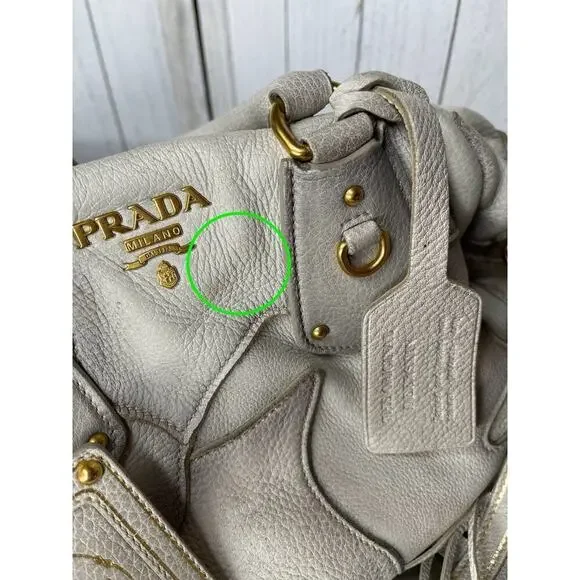 Prada Taupe Gold Leather Antik Cervo Fringe Large Bowler Bag Top Handle - Picture 13 of 16